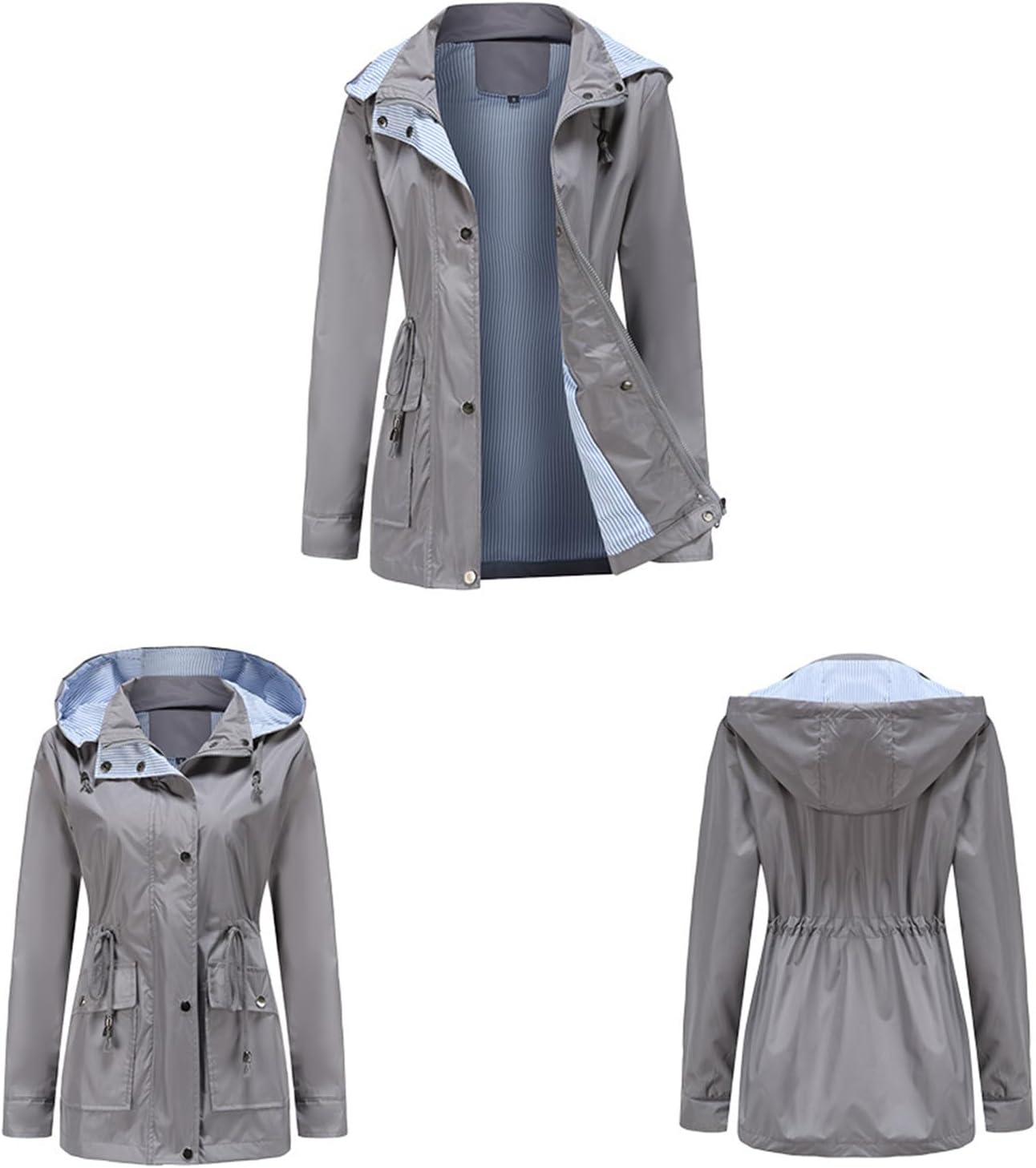 YRAETENM Women's Rain Jacket Waterproof Long Hooded Trench Coats Lightweight Outdoor Lined Windbreaker Jackets with Pockets