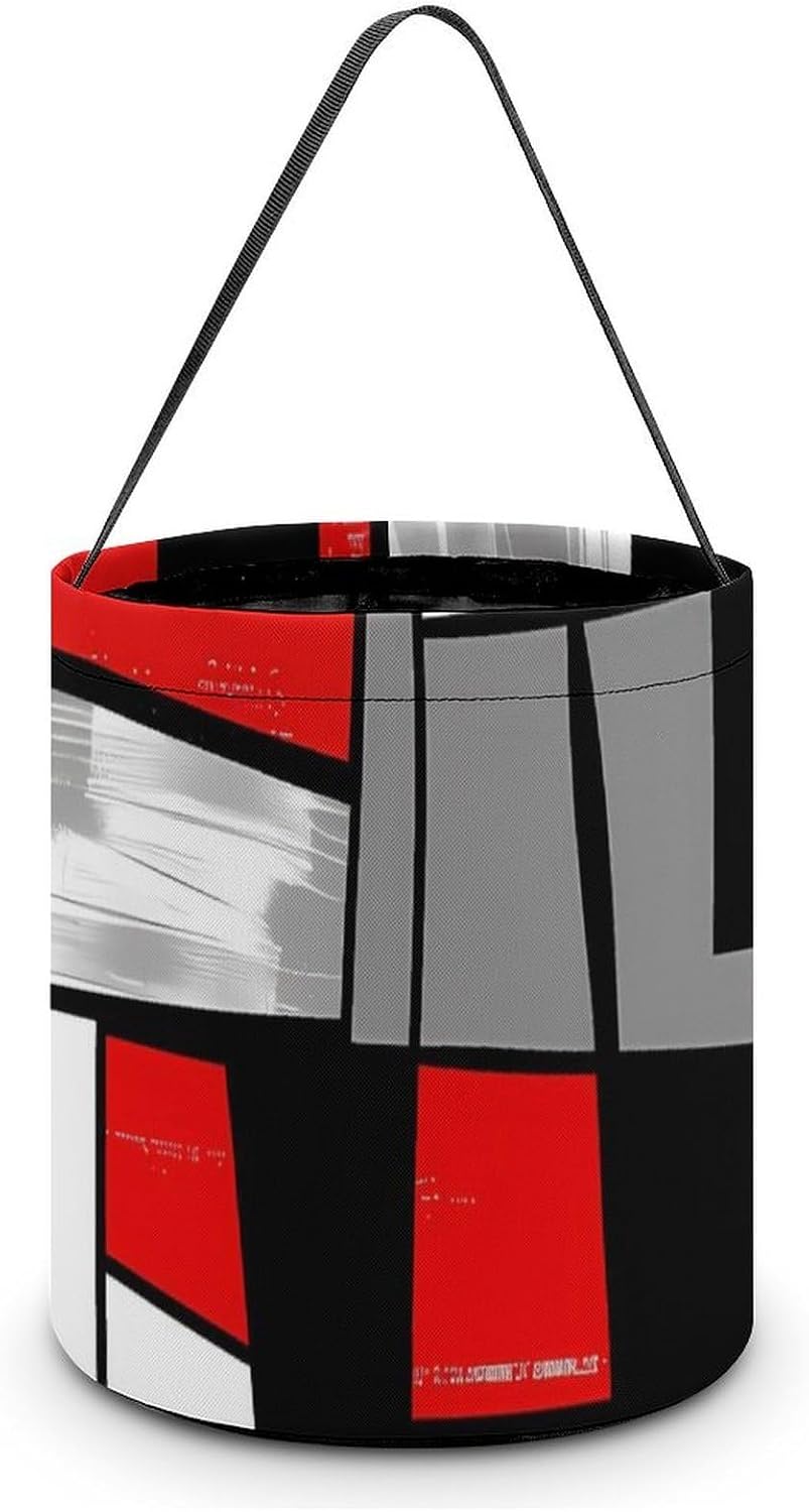 Red, Grey, Black And White Rectangles Modern Style Halloween Treat Bag Reusable Candy Basket Tote Goody Bags Gift Party