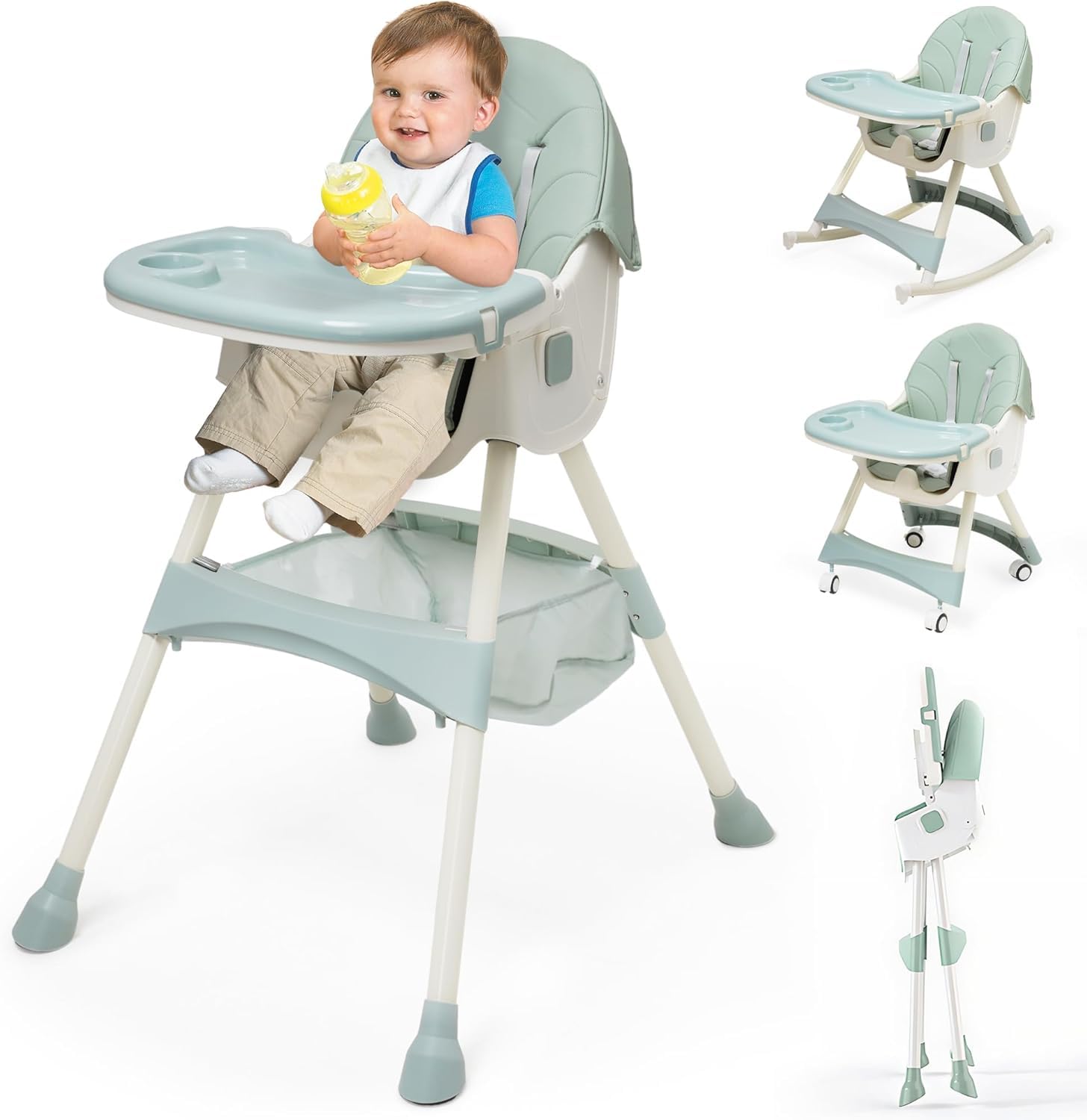 Trona bebé 5in1,Trona Plegable Para Niños, con Altura Regulable,Bandeja Extraíble y Arnés de 5 Puntos,Evolutiva Trona Evolutiva, apta Para Bebés a Partir de 6 Meses