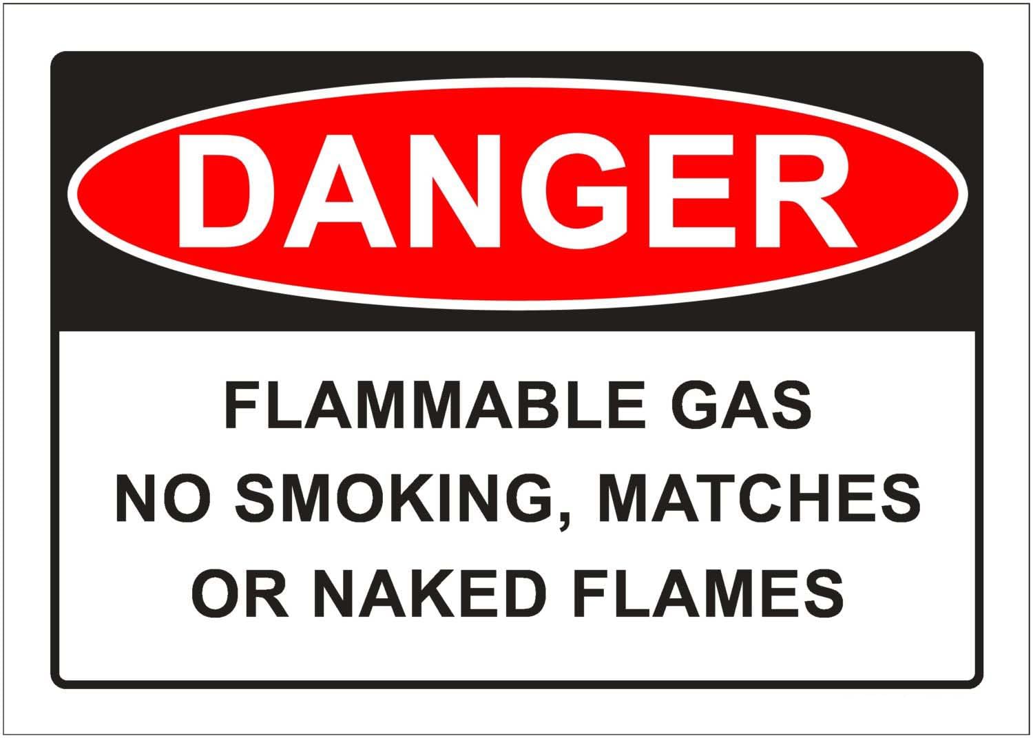 Flammable Gas, No Smoking, Matches Or Flames Danger Sign, 12x8 Metal Tin Sign, full fire warning for flammable gas areas.
