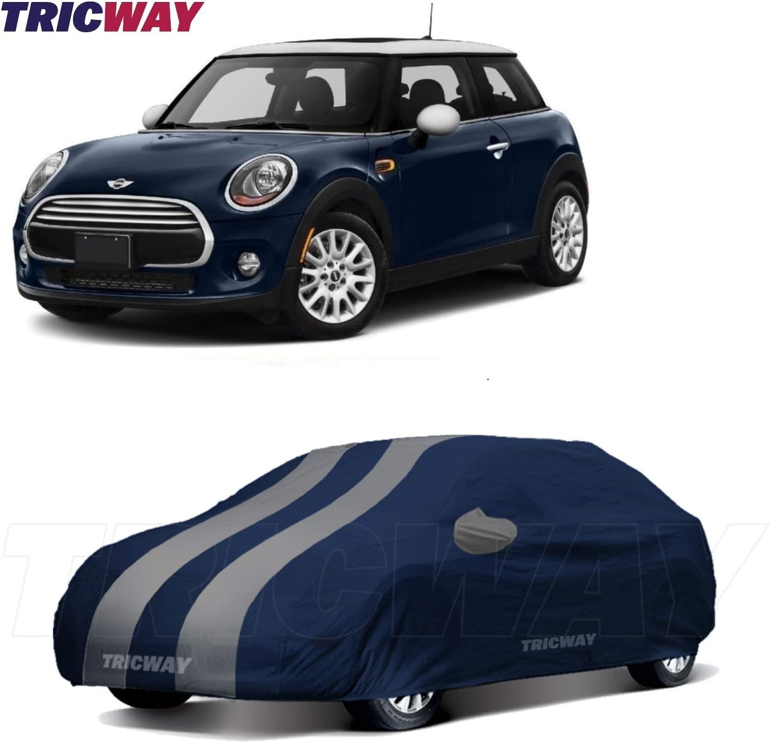 TricWay Presents Water-Resistant Tripple Stiched Car Body Cover for Mini Cooper Cooper with Mirror Pockets_Grey Color