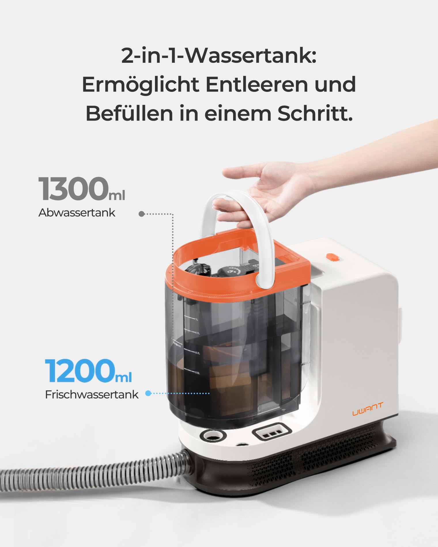 uwant Teppichreinigungsmaschine Leistungsstarker Polsterreiniger für Haustiere, tragbarer Teppichreiniger mit Reinigungs- und Selbstreinigungswer