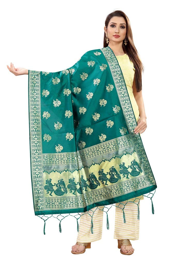 Jenny Designer Printed Women'S Solid Woven Design Banarasi Silk Dandiyarass Dupatta