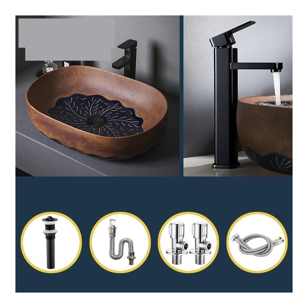 Toilettes Waschbecken 58 * 40 * 14cm Schiff Oval Braun Porzellan Keramik Kunst Becken modern