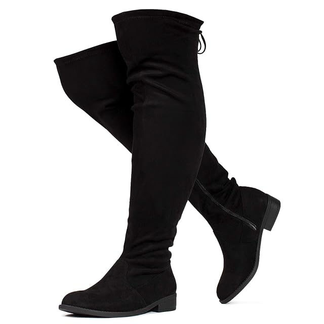 RF ROOM OF FASHION Womens Stretchy Over The Knee Low Heel Boots Wide Calf Wide Width