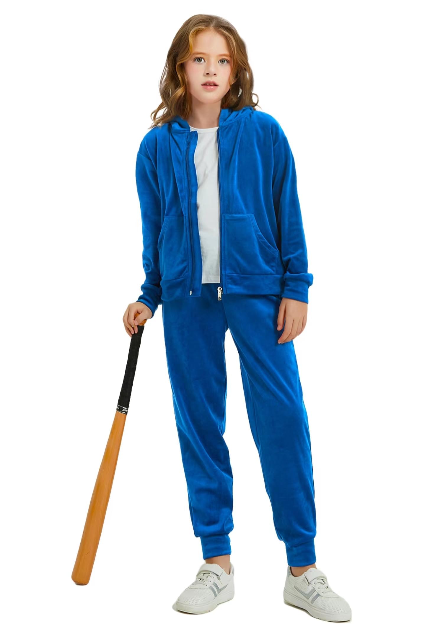 Woolicity Chicas Sudaderas Set Terciopelo Tracksuit 2 Piezas Outfits Zip Up Hoodies y Pantalones Ropa Deportiva Jogging Set