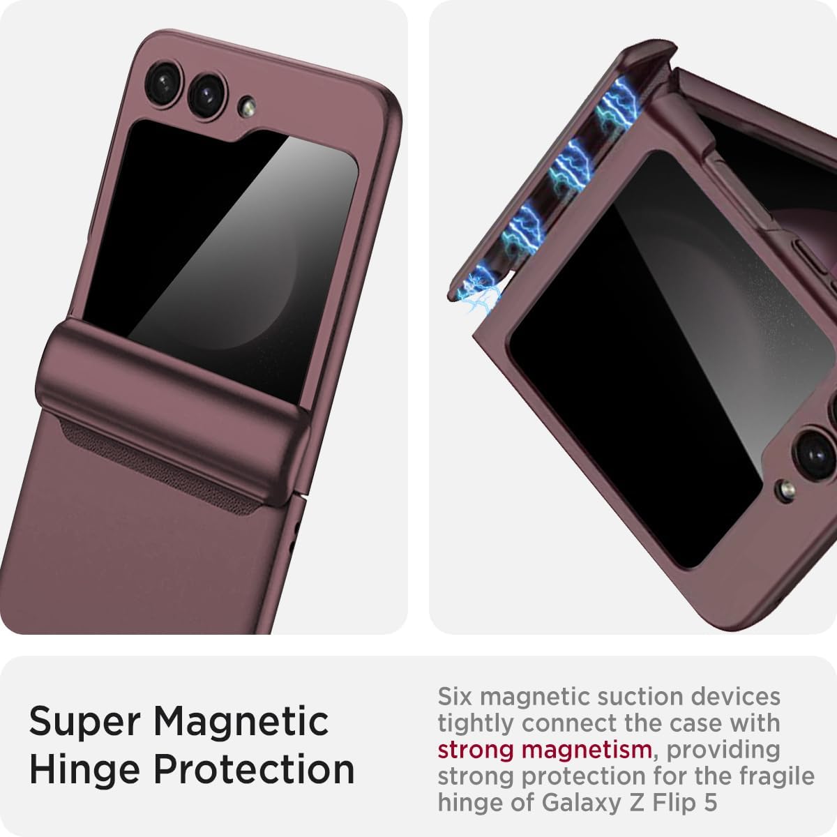 Miimall for Z Flip 5 Case Slim with Privacy Screen Protector, Anti-Fingerprint Matte & Magnetic Hinge Protection Slim Phone Case for Galaxy Z Flip 5 Wine Red