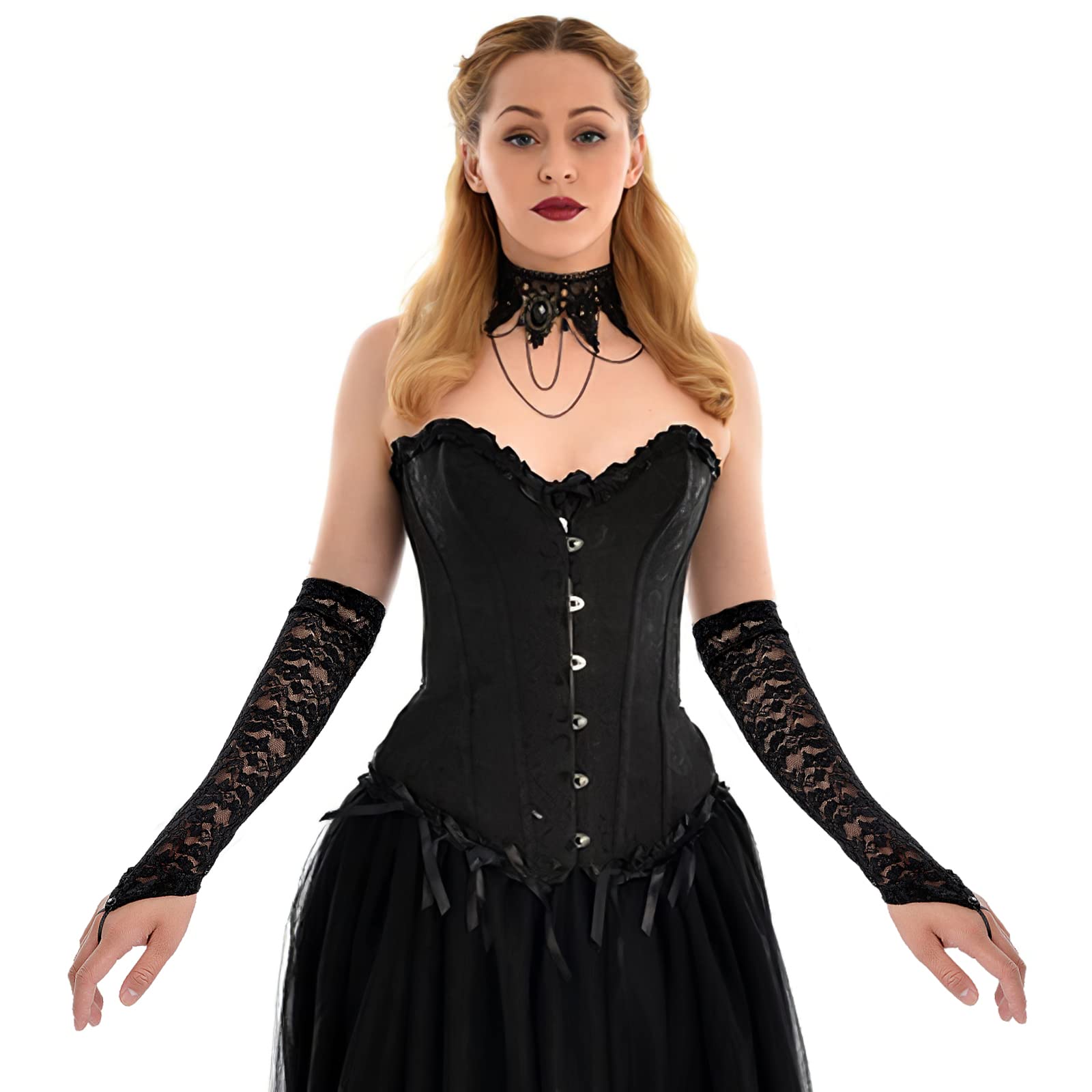 Mitaines longues en dentelle florale pour femme - Style vintage - Longueur coude - Pour mariage, dîners et fêtes