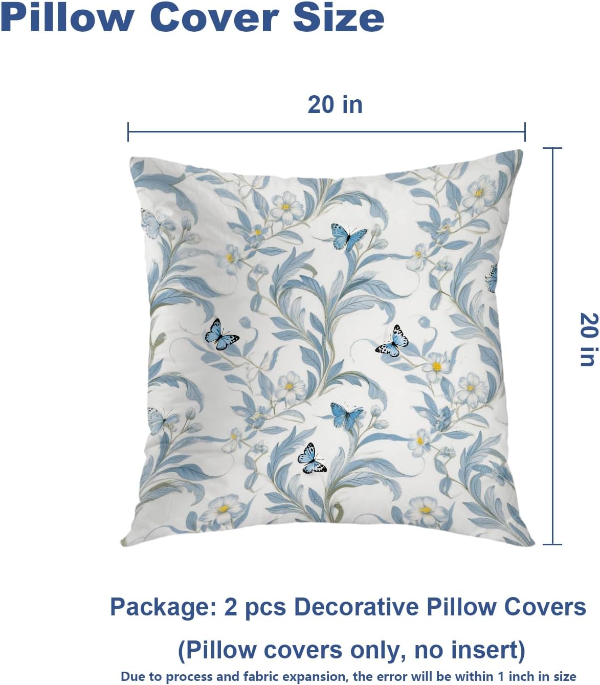 Batmerry Floral Blue White Decorative Pillow Covers, 20 x 20 Inch Flourish Damask Pattern Blue White Double Sided Throw Pillow Covers Sofa Cushion Cover Square 20 Inches(Set of 2)