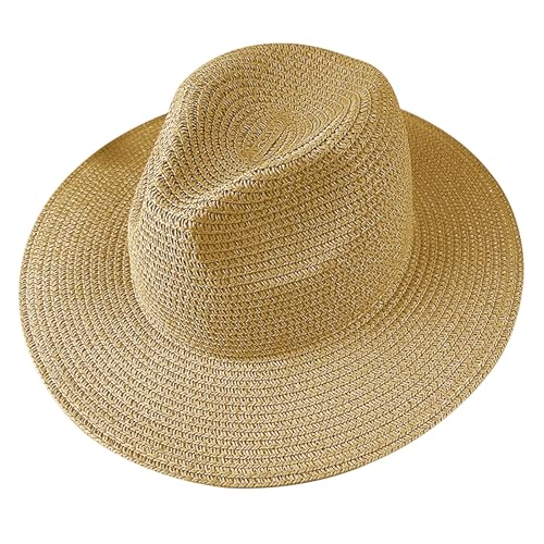 Kids Straw Fedora Baby Girls Wide Brim Summer Travel Beach Cap Sun Hat Boys UPF50 Western Panama Bucket Hat 2-8 Yrs