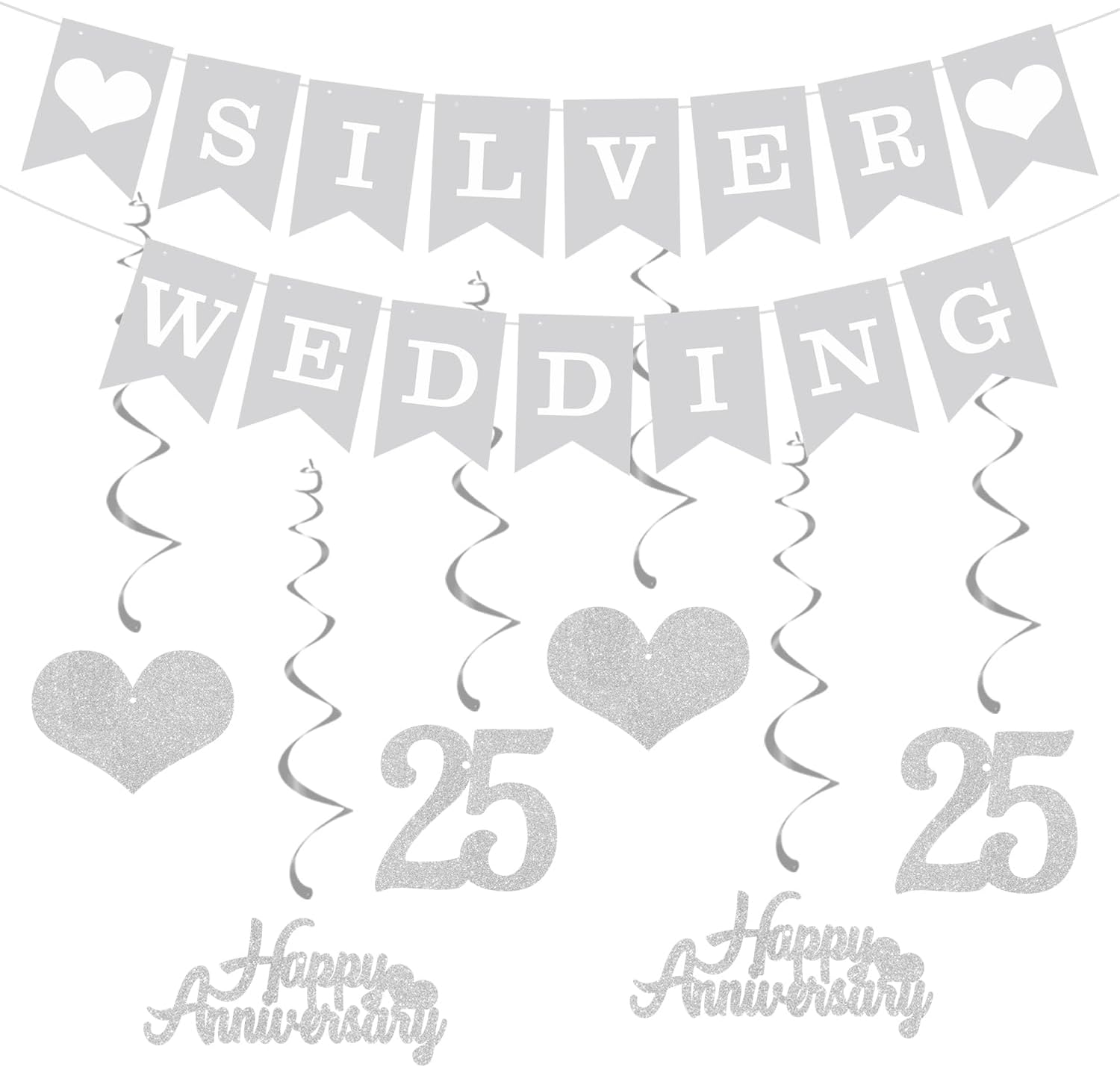 Elicola 25th Anniversary Decorations Silver Wedding Banner Hanging