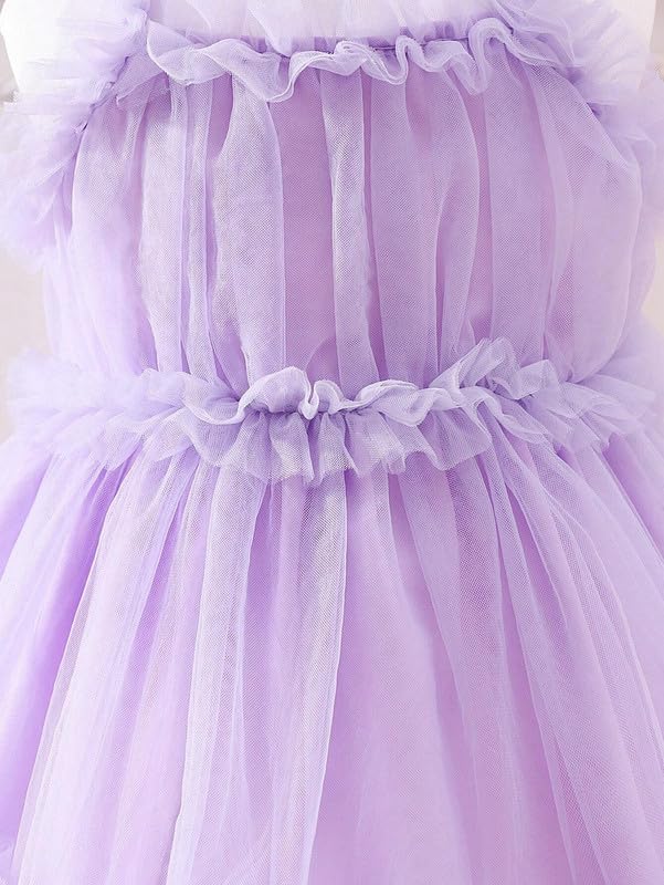 Image of Niren Enterprise Sleeveless Ruffle Sleeve Square Baby Girl Frock with Neck Boxer and net Flared | Frock Dress for Baby Girls