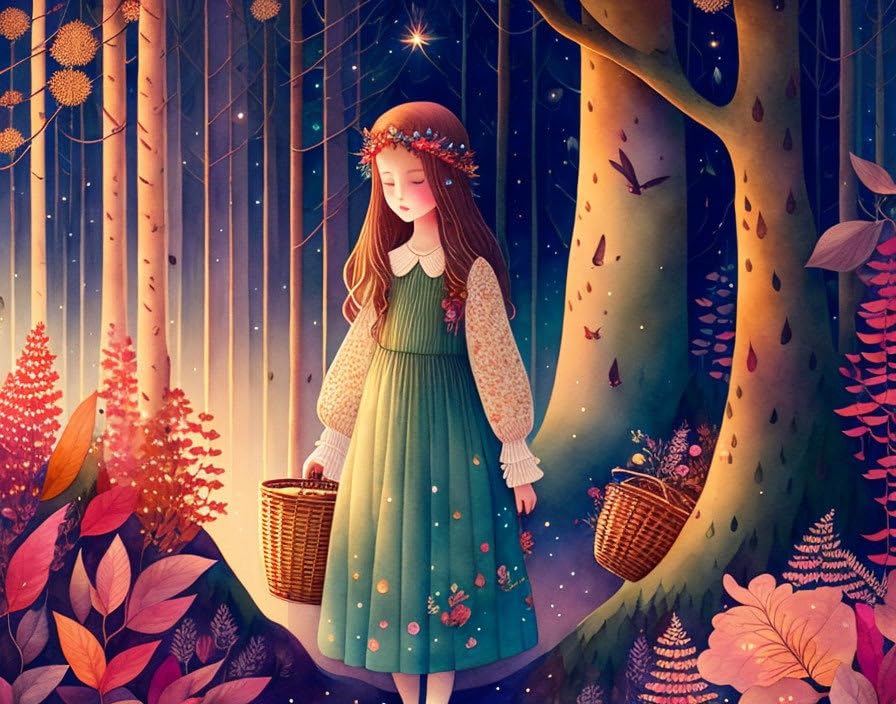 Poster toile anti-reflet 50x70 cm pour transformer un mur vide avec jeune fille au panier