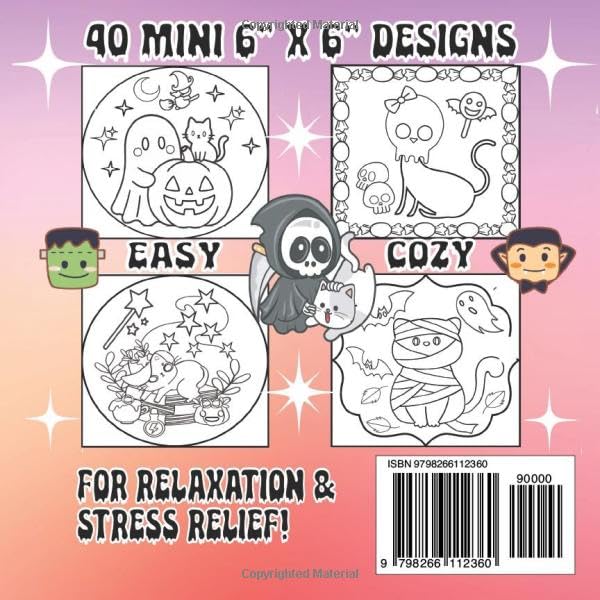 Spooky Cute Halloween Cats Mini Coloring Book: 6" X 6" Cozy & Easy Designs for Relaxation and Stress Relief image 3