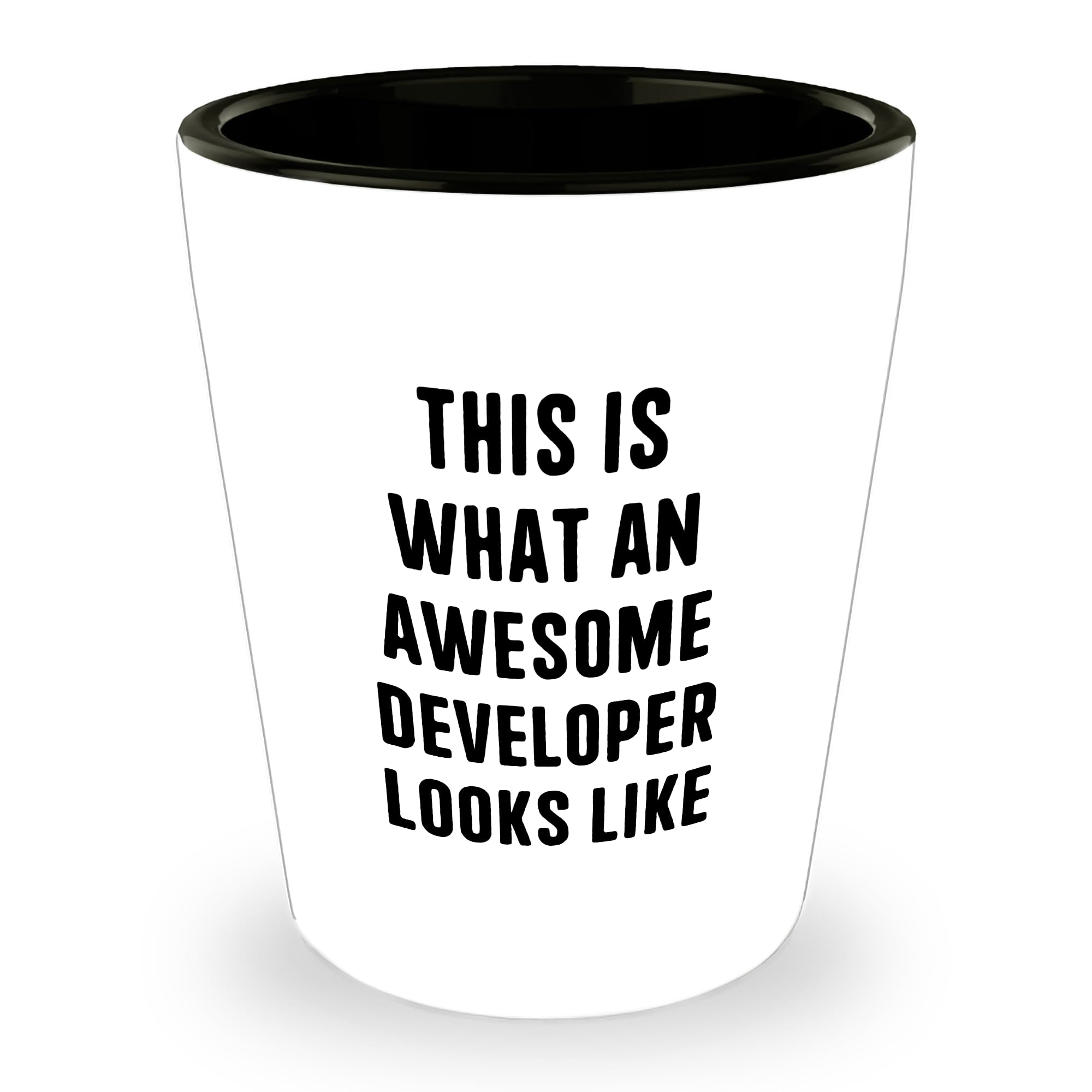 Funny Developer Quote Shot Glass, Gifts from Men to Developer Friends, Birthday Unique Gifts for Developer, What an Awesome Developer Looks Like, 1.5oz Ceramic, Microwave and Dishwasher Safe