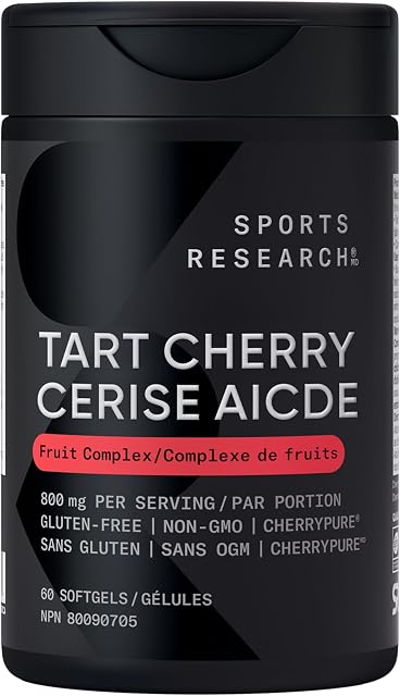 Sports Research® Concentré de Cerise Acide - Fabriqué à partir de Cerises Acides Montmorency Biologiques - Complexe de Fruits - Formule Non-OGM & Sans Gluten - 60 Gélules Molles Liquides pour Utilisation Quotidienne