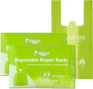 Disposable Diaper Sacks, Baby Disposable Diaper Bags with Easy-Tie Handles, Convenient and Quick Diaper Disposal or Pet Waste Bags,Diaper Trash Bags,Unscented (200 Count, Pack of 2)
