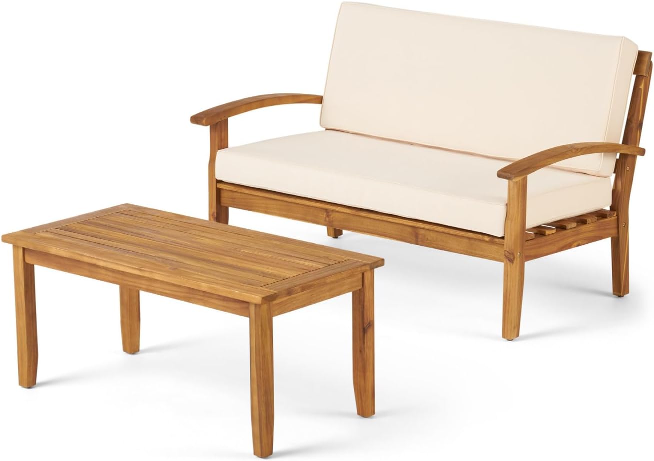 Peyton Teak Love Seat & Coffee Table - Outdoor Patio Set