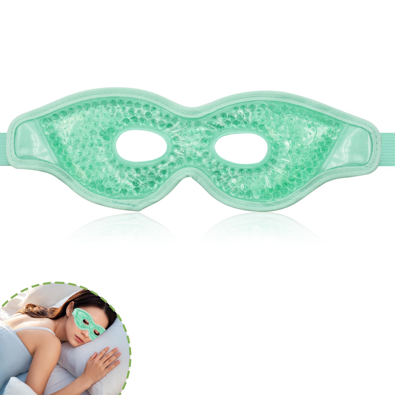 Zequech Mascarilla verde caliente y refrigerante de doble uso, mascarilla reutilizable para hinchazón, ojeras, dolores de cabeza, astringencia ocular, fatiga, transpirabilidad y comodidad.