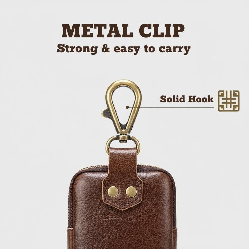 Men's Genuine Leather Waist Bag Cell Phone Pouch Fanny Pack for Travel Outdoor Sports Hiking Walking (Coffee)