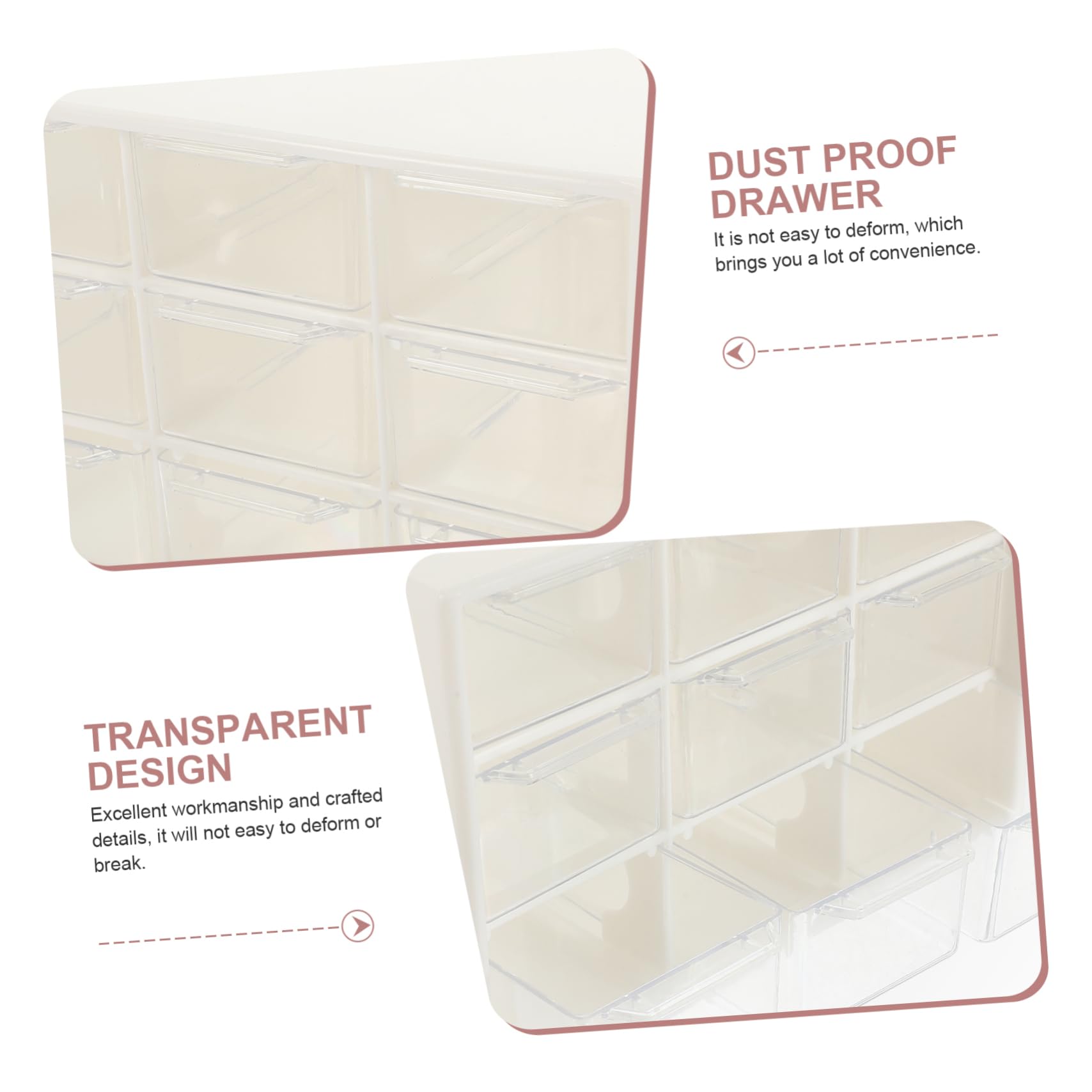 Alipis Caja Organizadora de Cajones 9 Compartimentos, 4 Piezas | Plástico Beige, para Cuentas y Pendientes, Práctica para Cosméticos y Manualidades