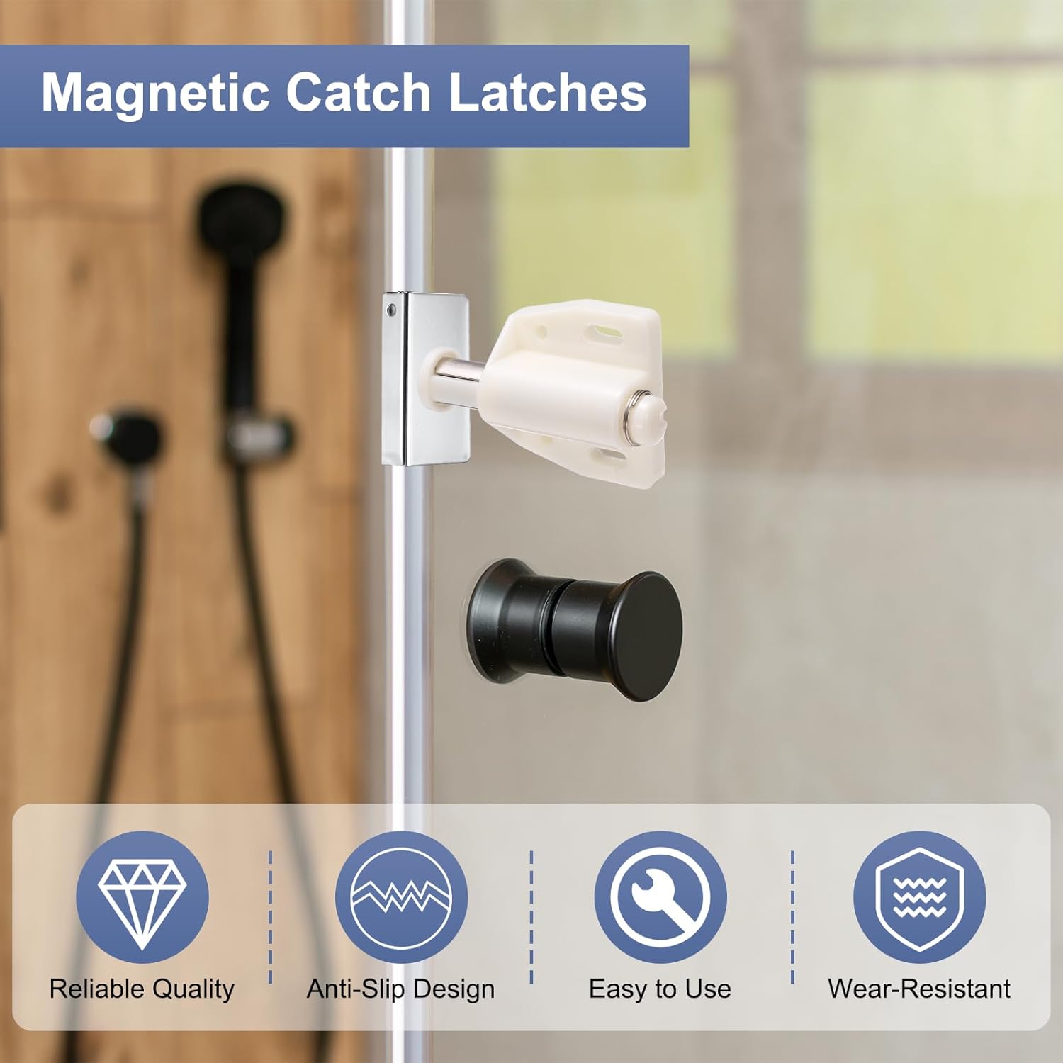 uxcell 4Pcs Magnetic Touch Push Open Latch, Glass Door Catch Latch Closures Single Magnetic Catch Latches with Clamp and Screw for 3-6mm Door for Drawer Cupboard Closet, Glossy Silver