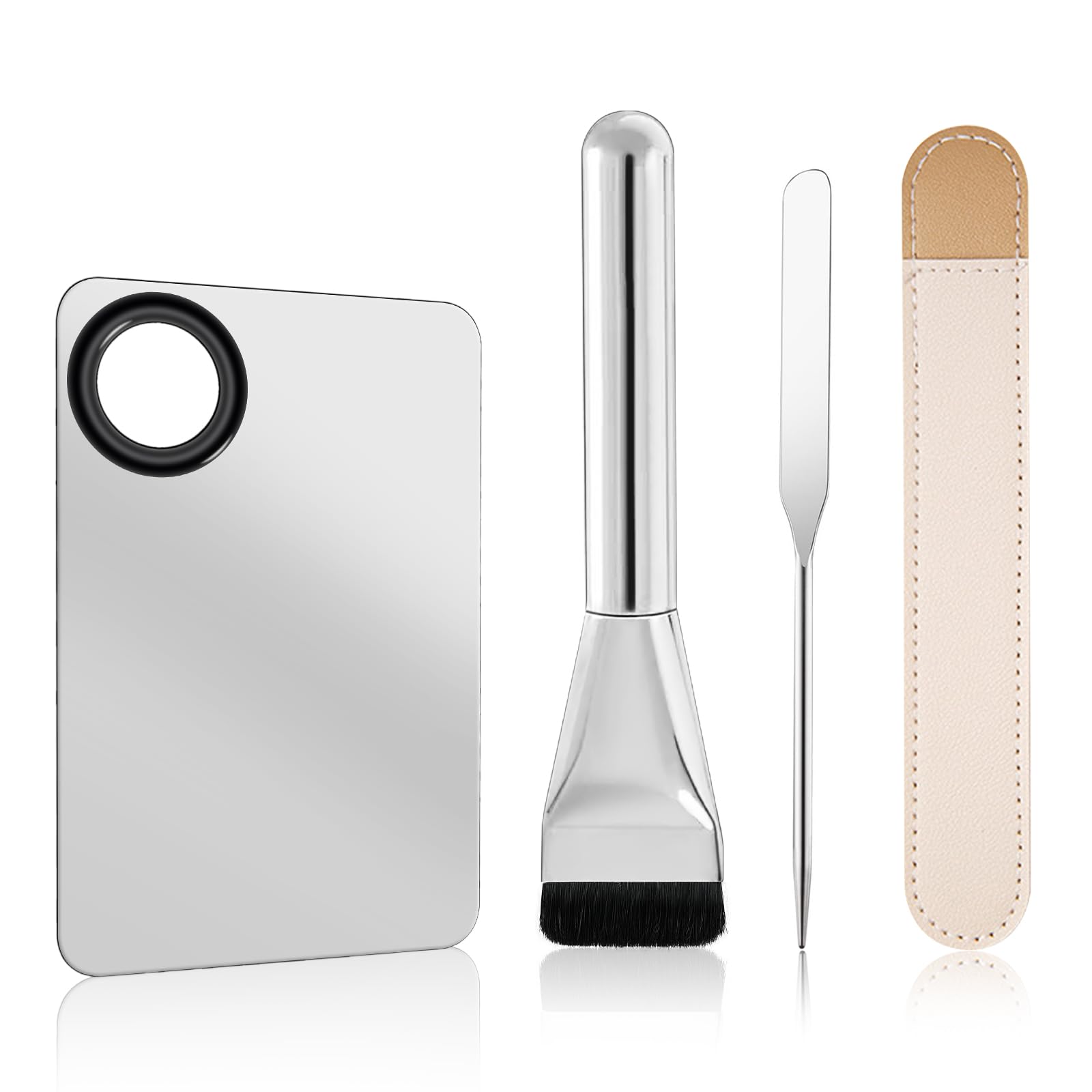 Makeup Mixing Palette with Foundation Brush and Makeup Spatula Silver(4pcs)