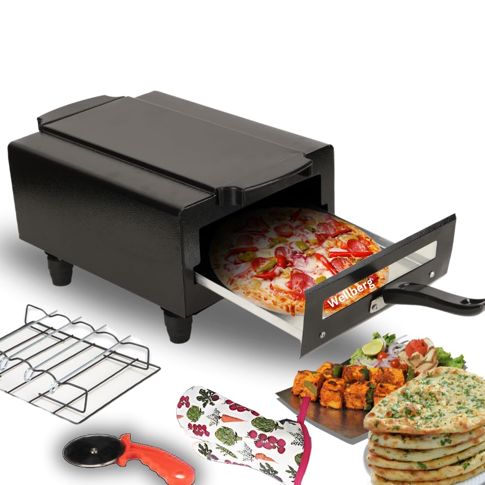 WELLBERG 14inch Stainless Steel Heating Element Electric Tandoor with Pizza Cutter, 1 Glove, 4 skewers, 1 Grill, 1 Recipe Book,-image-48