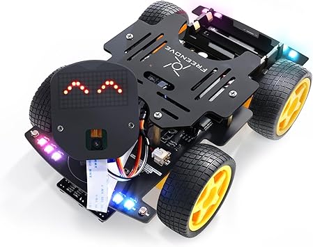 FREENOVE 4WD Car Kit for ESP32 CAM Included, Dual-core 32-bit 240 MHz Microcontroller, Camera, Dot Matrix, Obstacle Avoidance, Line Tracking, Light Tracing, Colorful Light, App