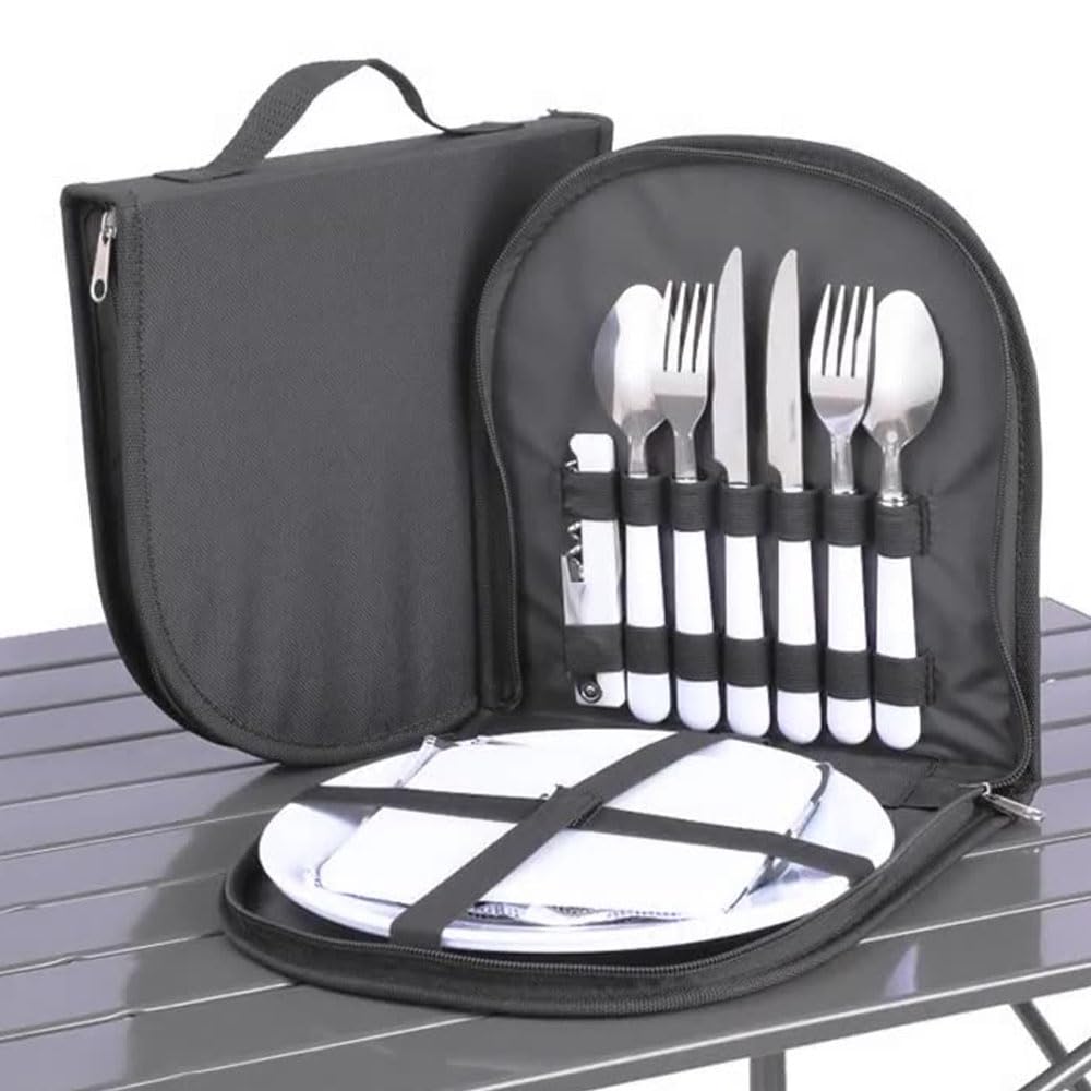 Hosoncovy 2 Pack Portable Camping Cutlery Stainless Steel Tableware Organizer Bag Picnic Cutlery Travel Storage Case for Outdoor Hiking Picnic,Empty Bag Only (Black)