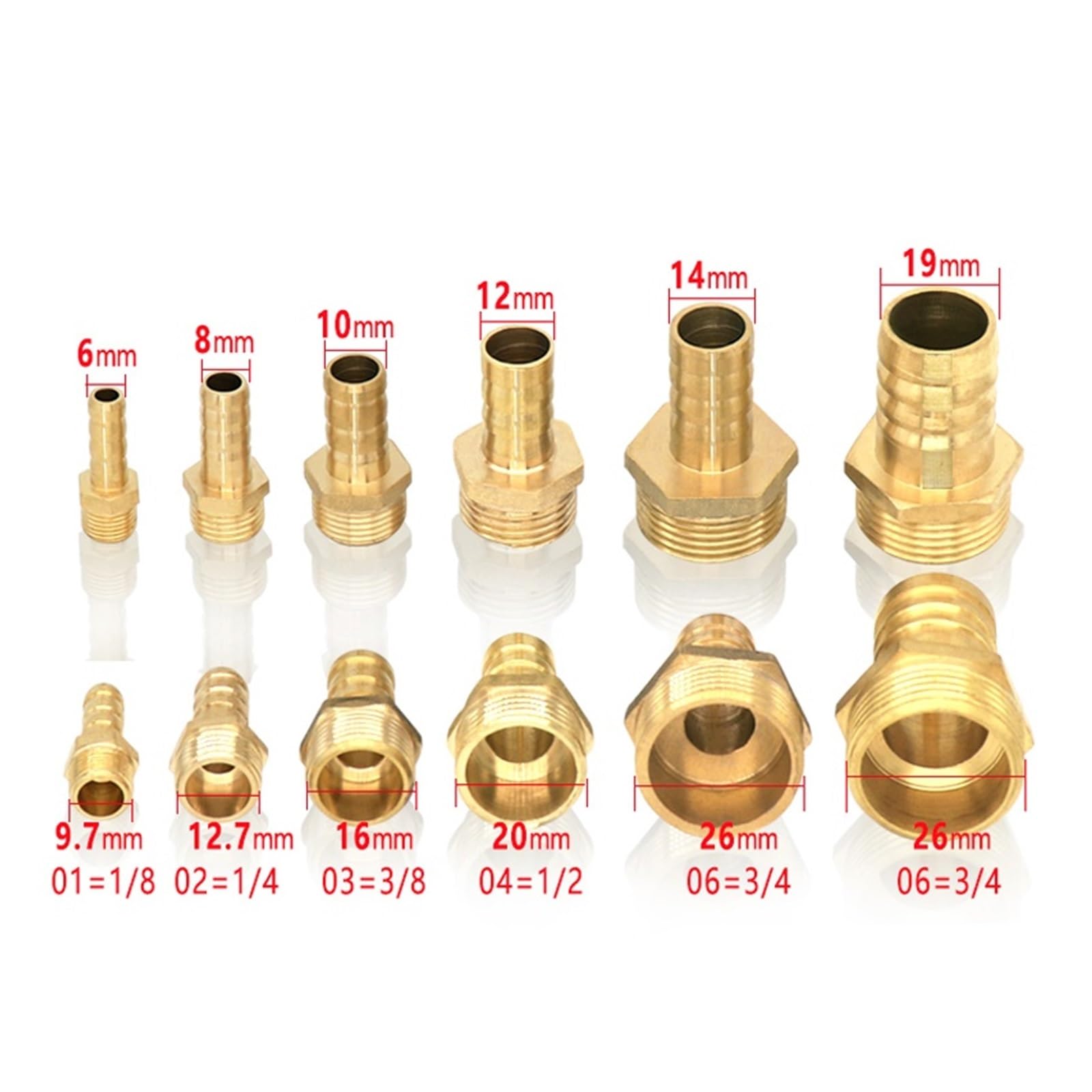 Schlauchanschluss 6 8 10 12 14 mm, Schlauchtüllenanschluss, Gewinde 1/8 1/4 3/8 1/2 BS*P-Gewinde, Messing-Wasserrohrverschraubungen(10pcs-BTPCF,12MM,1/2")