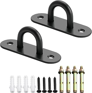 SAYAYO Pad Eye Plate Hooks U Ceiling Hook for Hanging Plants Outdoor Lights Swing Suspension Marine Hardware Staple Hook Loop with Screws Stainless Steel Wall Mount, Black 2 PCS