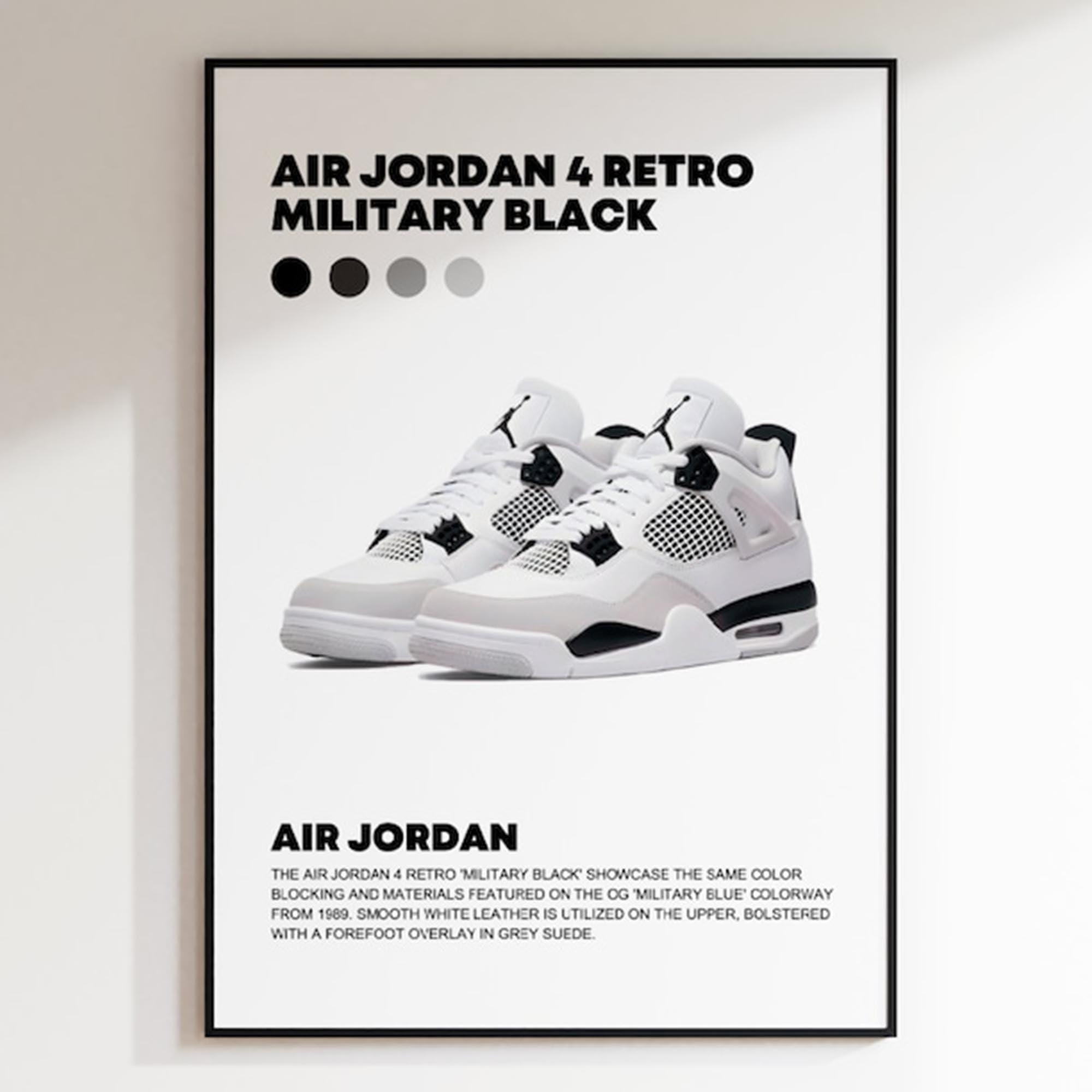 Nike Air Jordan 4 Retro Military Black Wall Art Print, HypeBeast Sneaker Poster (A3-29.7 x 42 cm)