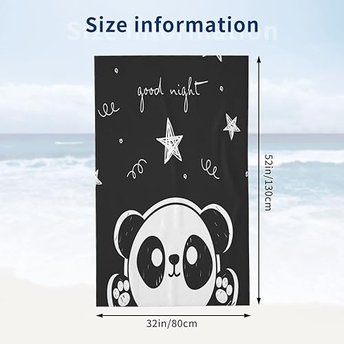 Miniatura 4 de Toalla de playa de moda con diseño de oso panda de dibujos animados, color negro y blanco, altamente absorbente y de secado rápido, toallas de playa