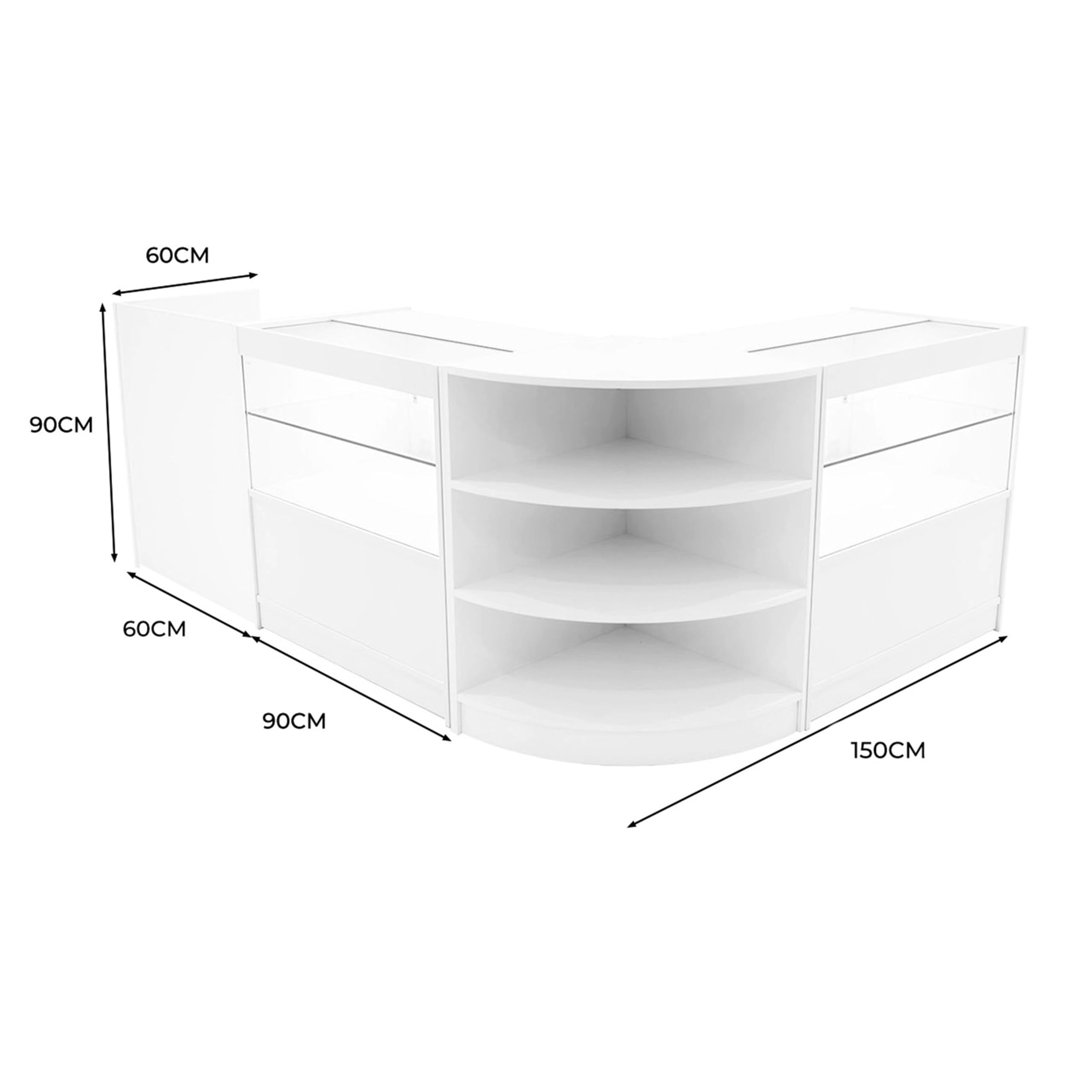 Set Banconi Bianco Eclipse LED Light 2 x C900 LM60 TB60 con Illuminazione Bianca, Serrature, Vetrina in Vetro, Blocco Cassa, Mensole Interne per Negozi Boutique Gioiellerie