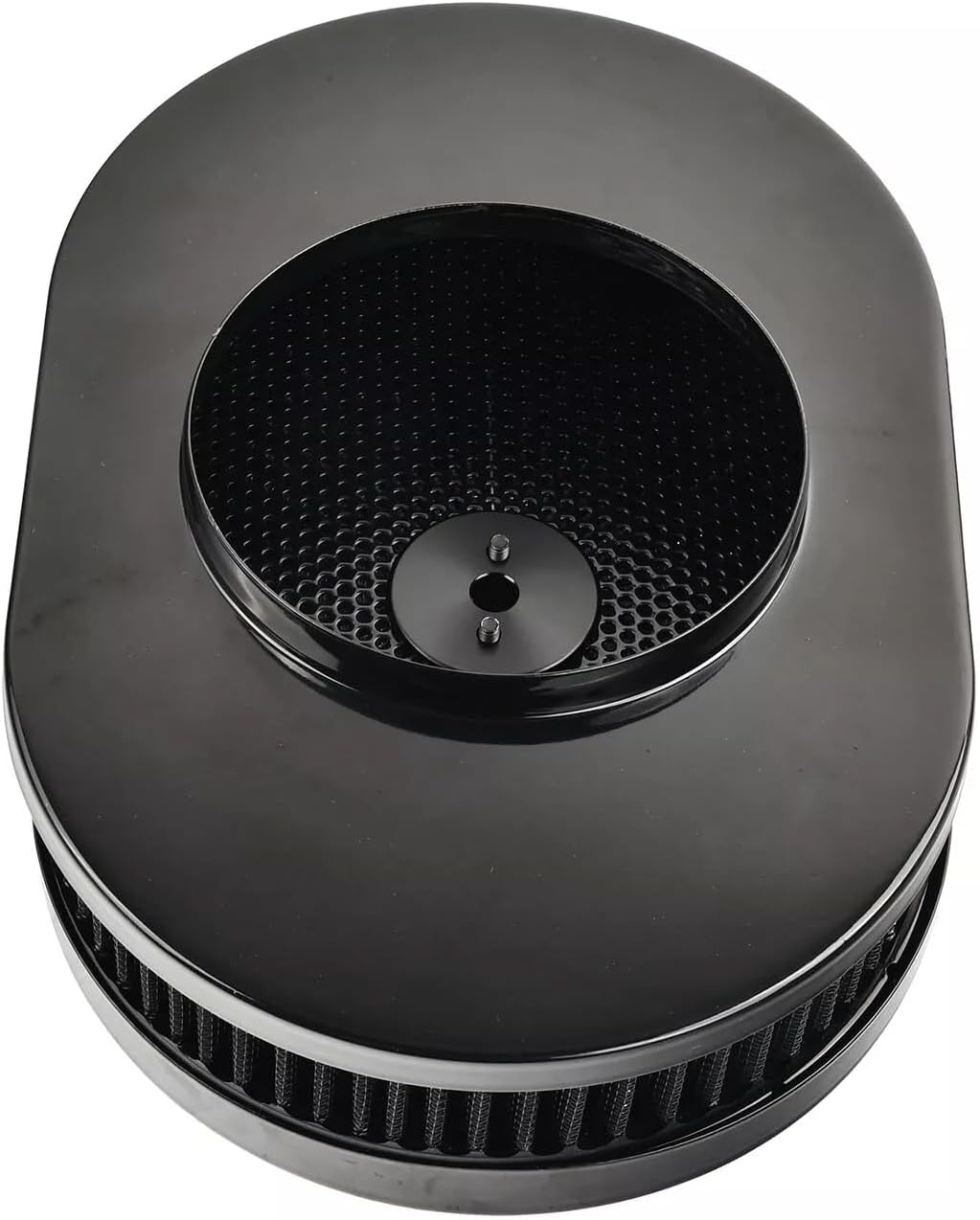 BestParts 12"x 2" Black Oval Air Cleaner Washable Filter Assembly 5-1/8" Carb Neck w/Flow-Thru Lid High-Flow Chrome Compatible With GMC Chevy Ford Chryler Dodge Hot Rod Customs