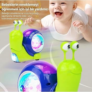 Hareketli Işıklı Müzikli Salyangoz Oyuncak - Bebek Emekleme Yardımcısı Eğitici Yürüyen Salyangoz