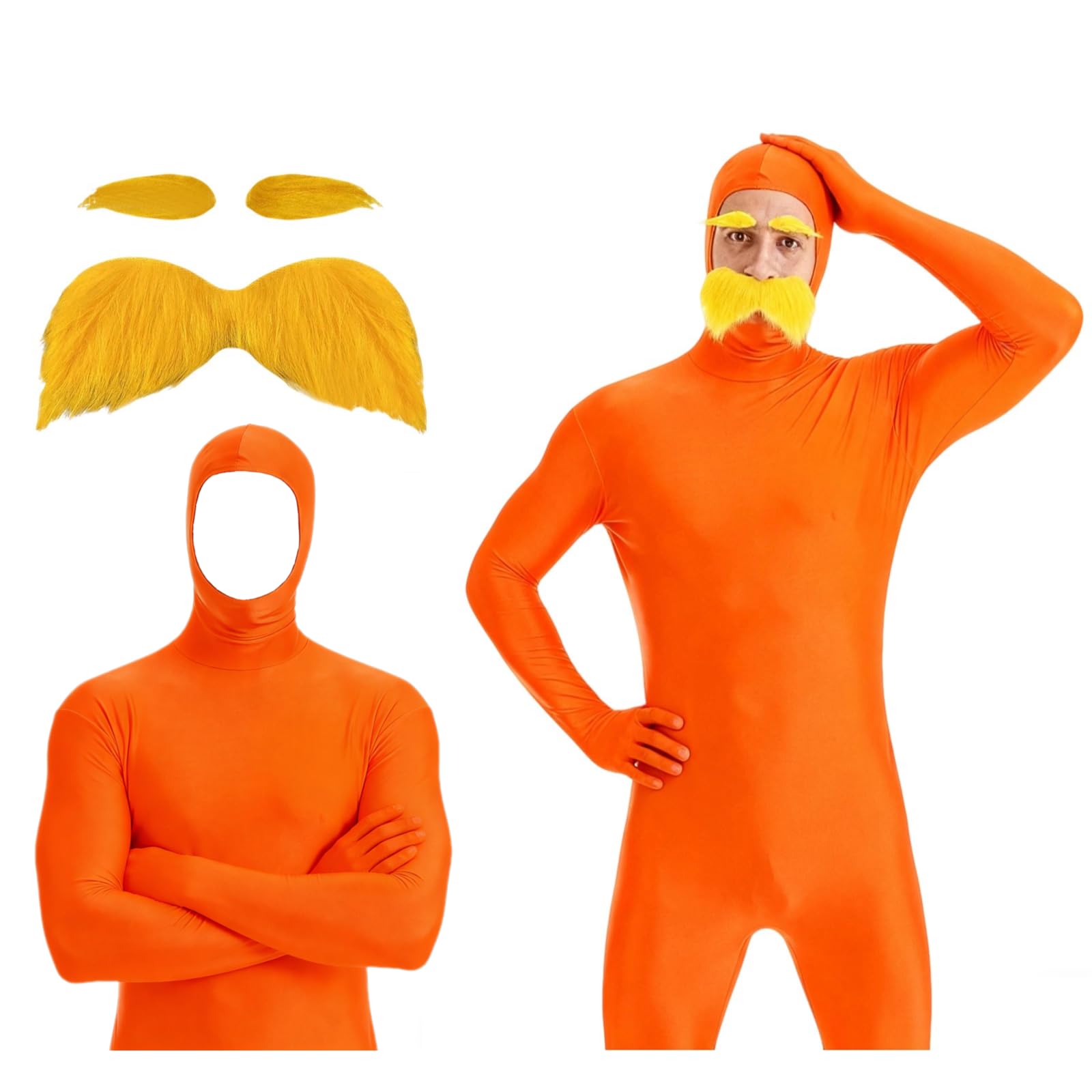 Stealth Suit For Adults And Kids,2026 Orange Jumpsuit Costume Adult Yellow Mustache And Eyebrows Jumpsuit Full Body Open Face Bodysuit Cosplay