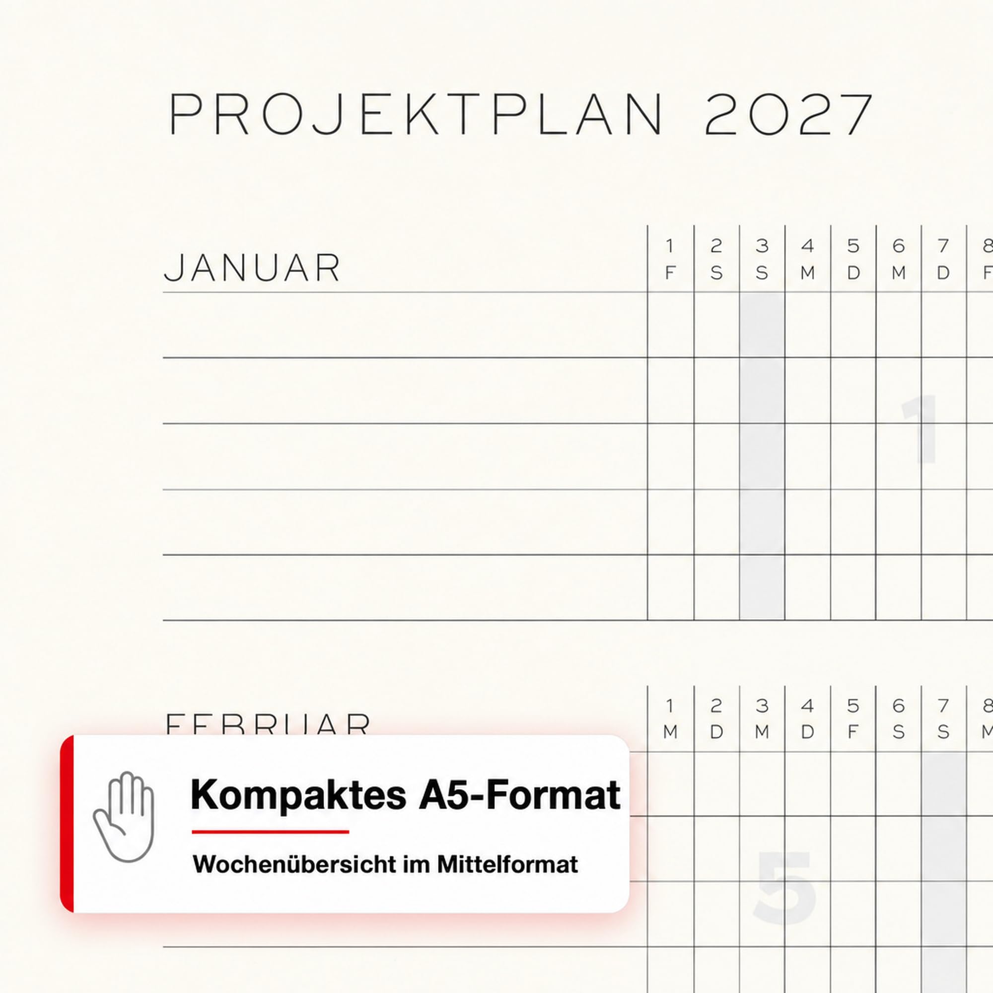 LEUCHTTURM1917 Kalendarz tygodniowy na rok 2027 średni (A5) – niemiecki, Sunflower, twarda okładka, 145 x 210 mm, 18 miesięcy - 07. 2026-12.2027, 1 tydzień na podwójnej stronie, papier 80 g/m² o