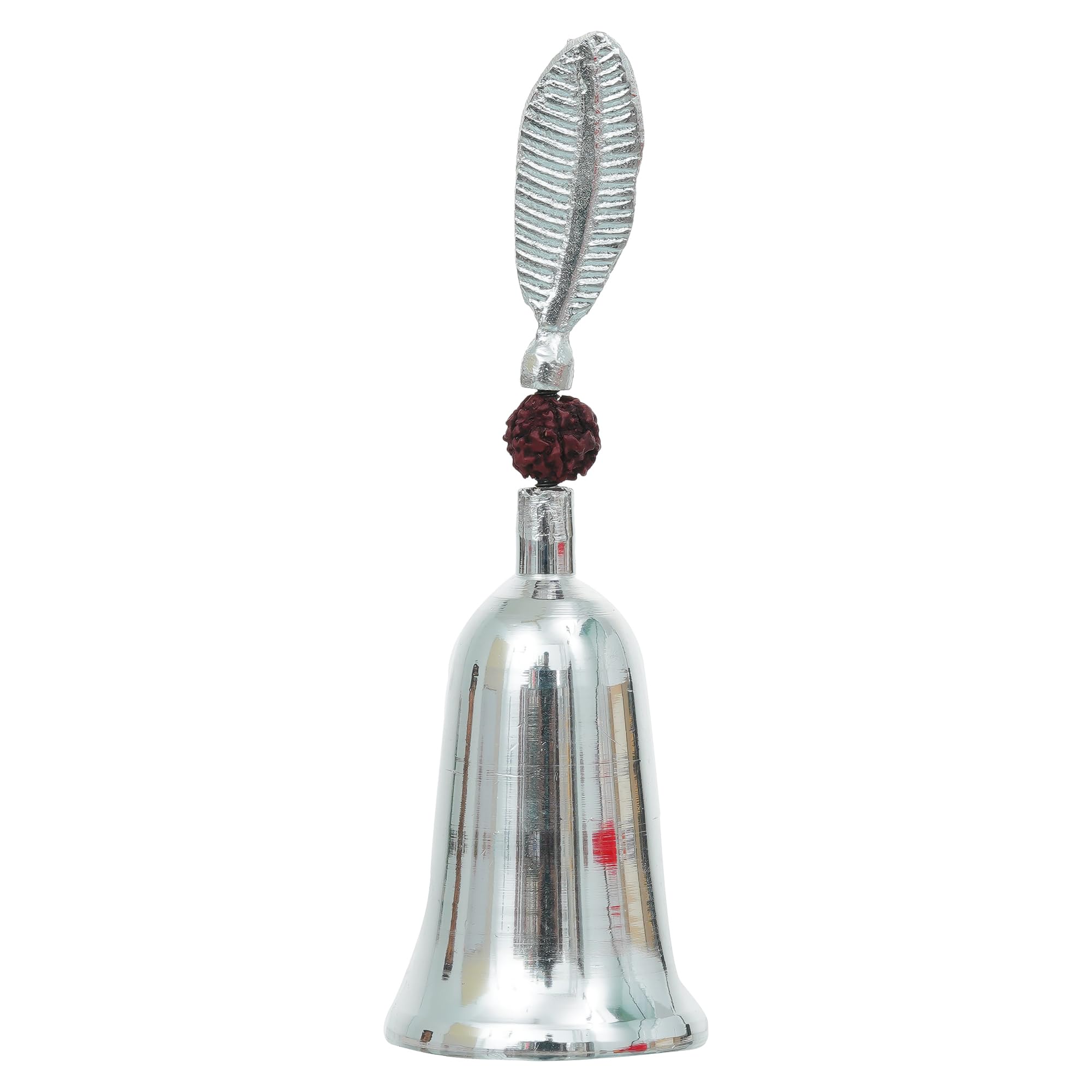 Webelkart Premium HandiCrafted Silver Plated Pooja Bell with Rudraksha with Velvet Box for Home/Office Decor/Brass Hand Puja Bell/Pooja Ghanti Bell (Silver) 3
