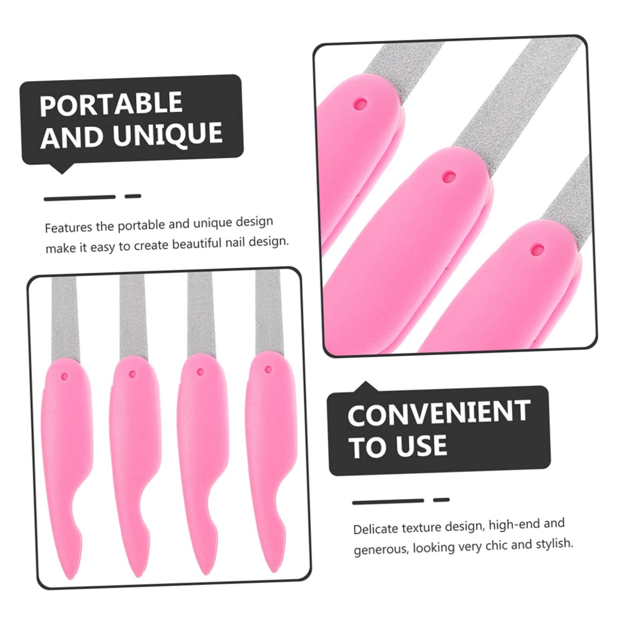 Lima per Unghie Pieghevole, 8 Pezzi, Portatile, in Metallo e ABS, per Manicure a Casa e Salone, Rosa, per Modellare le Unghie