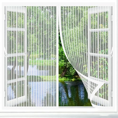 Mosquitera Puerta Magnetica 101 x 161 cm Imanes Más Fuertes, Protección Contra Insectos, sin Taladrar Cortina Mosquitera para Puerta para Dormitorio Sala de, Blanco