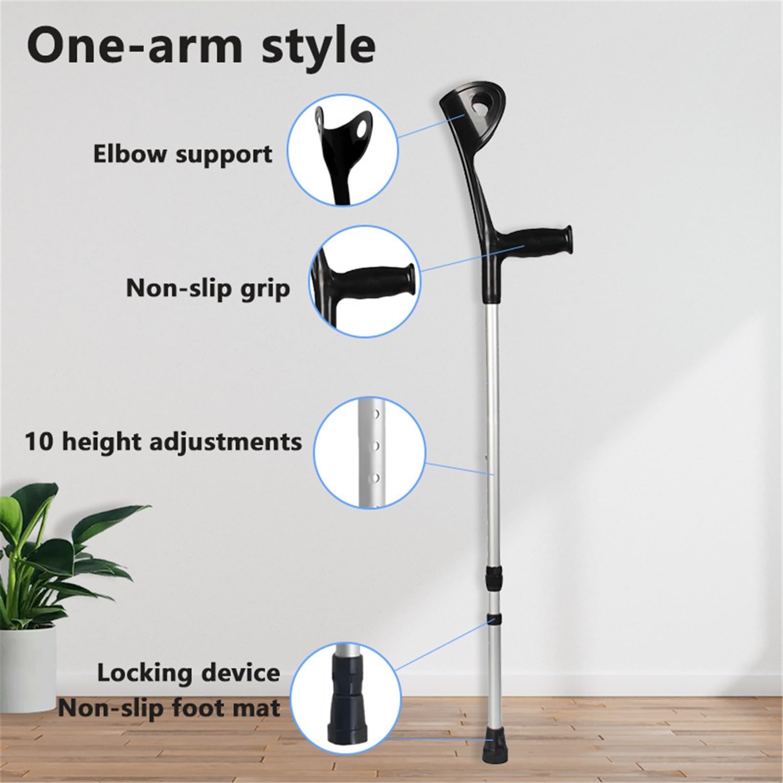 Muletas Ajustables Para Antebrazo, Diseño Ergonómico Con Mangos De Goma Cómodos Y Puntas Antideslizantes Duraderas, Portátiles Muletas De Codo Para Viajes Y Movilidad Diaria