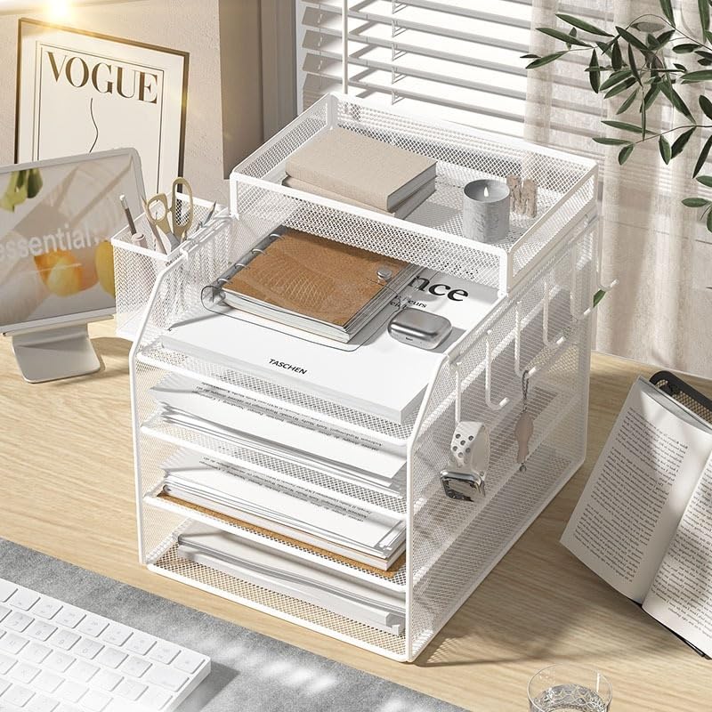 BüRo Organizer Metall-Aktenregal, Desktop-Aktenaufbewahrungsbox, integriertes mehrschichtiges Dokumentenregal, Büro-Schreibtisch-Bücherregal Organizer BüRo(3-Tier-Black)