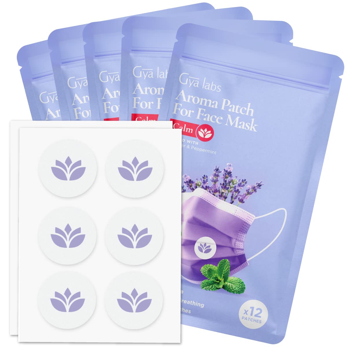 Gya Labs Calm Aroma Patch for Face Mask - 5 Packs x 12 Easy-to-Use pcs