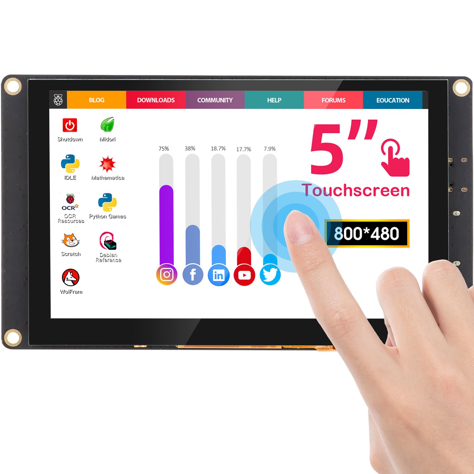 ELECROW Raspberry Pi Display, 7 Zoll Mini Monitor 1024X600 HD LCD Display Touchscreen Monitor Kompatibel mit Raspberry Pi 5/4/3/2/Zero, PC, Jetson Nano, Banana Pi, BB Schwarz