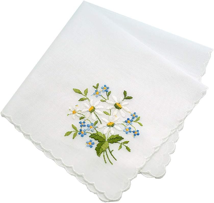 Bumblebee LinensSwitzerland Made Daisy Embroidered Wedding Handkerchief Embroidery Heirloom Cotton Ladies