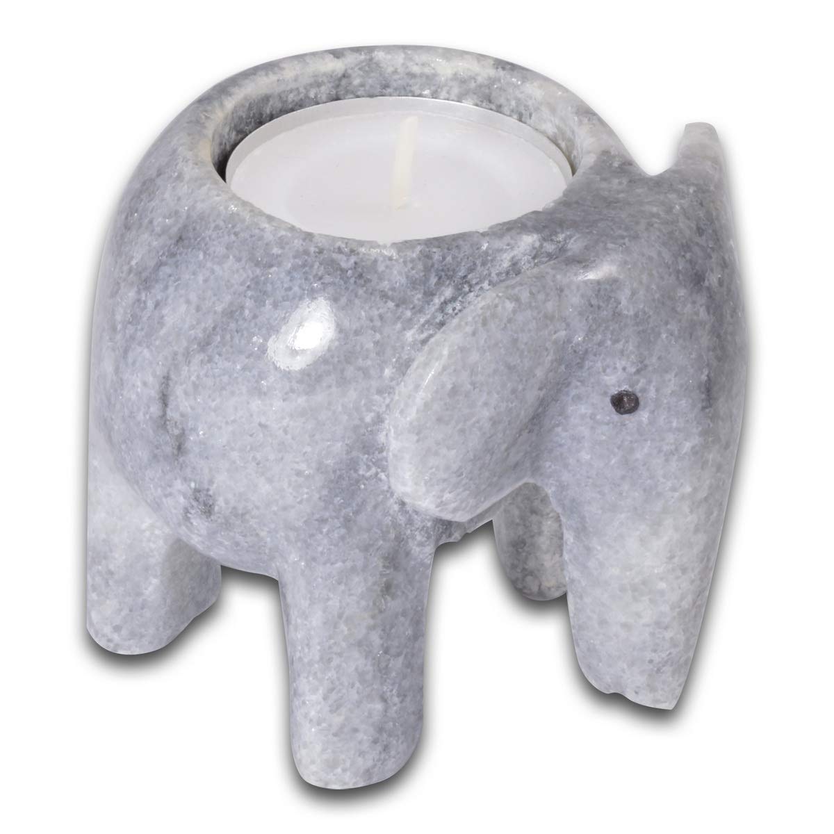 SerafinoSerafino Elephant 3 Inch Marble Fossilstone Tea Light Candle Holder (Grey Marble)