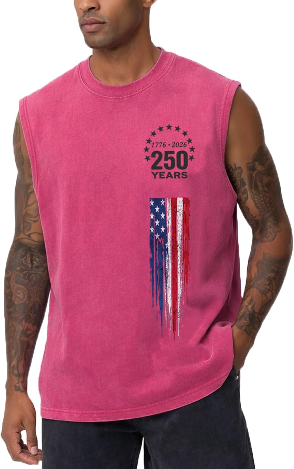 USA 250th Anniversary Tank Top Vintage Washed Cotton Sleeveless Shirt