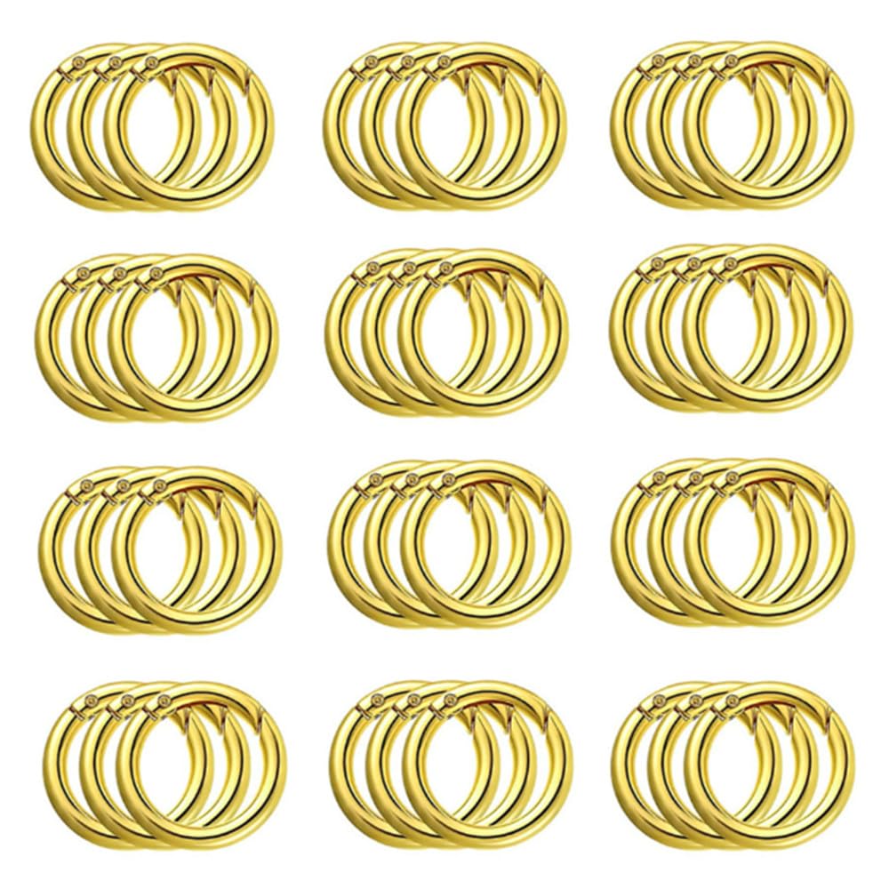 Wanfoou Pack of 40 Carabiner Round 28 mm, Round Carabiner Hooks, Metal Small Carabiner Hooks, O-Ring Carabiner, Gold Spring Split Rings for Keys, Bags, Handbag and DIY Crafts (Golden)